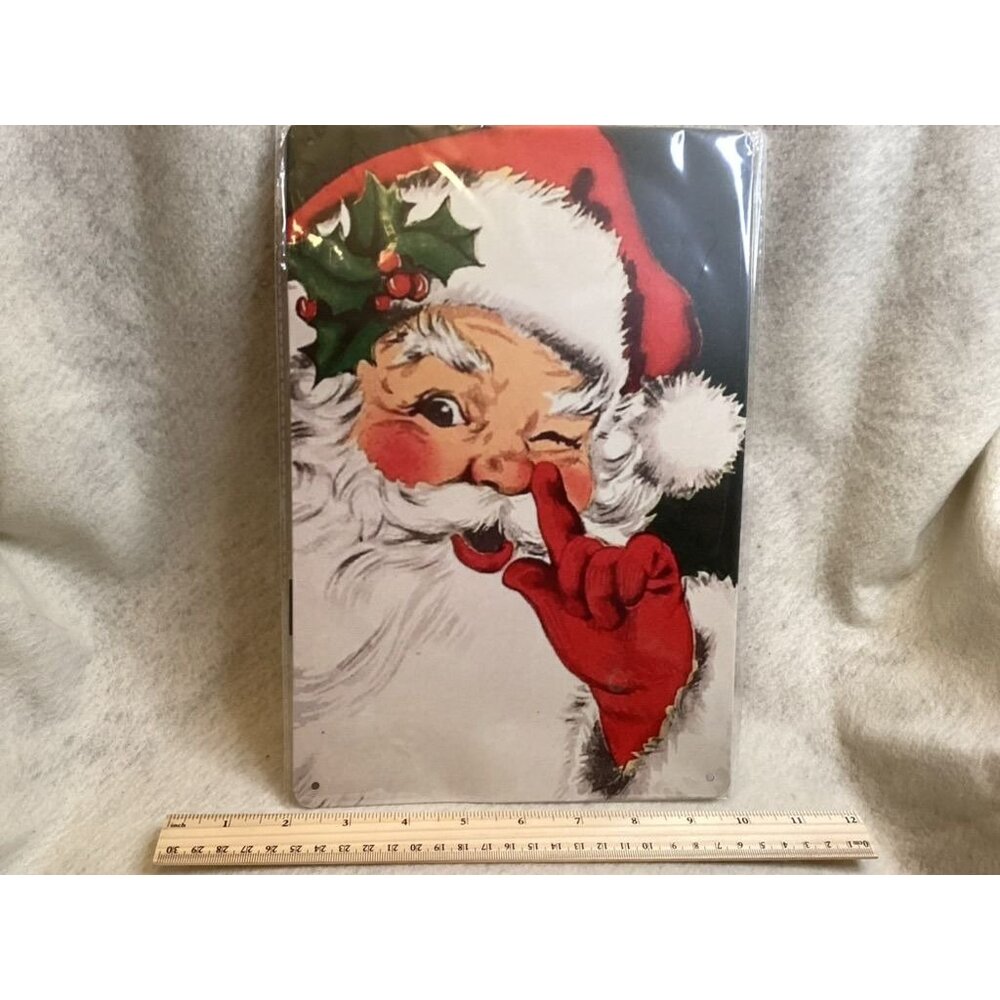 Vintage Santa Claus Winking Nostalgic Metal Wall Sign Plaque